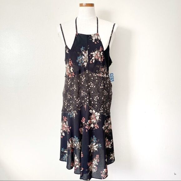 Vintage Free People Intimately Black Combo Mini Slip Dress NWT size Small - Picture 2 of 8